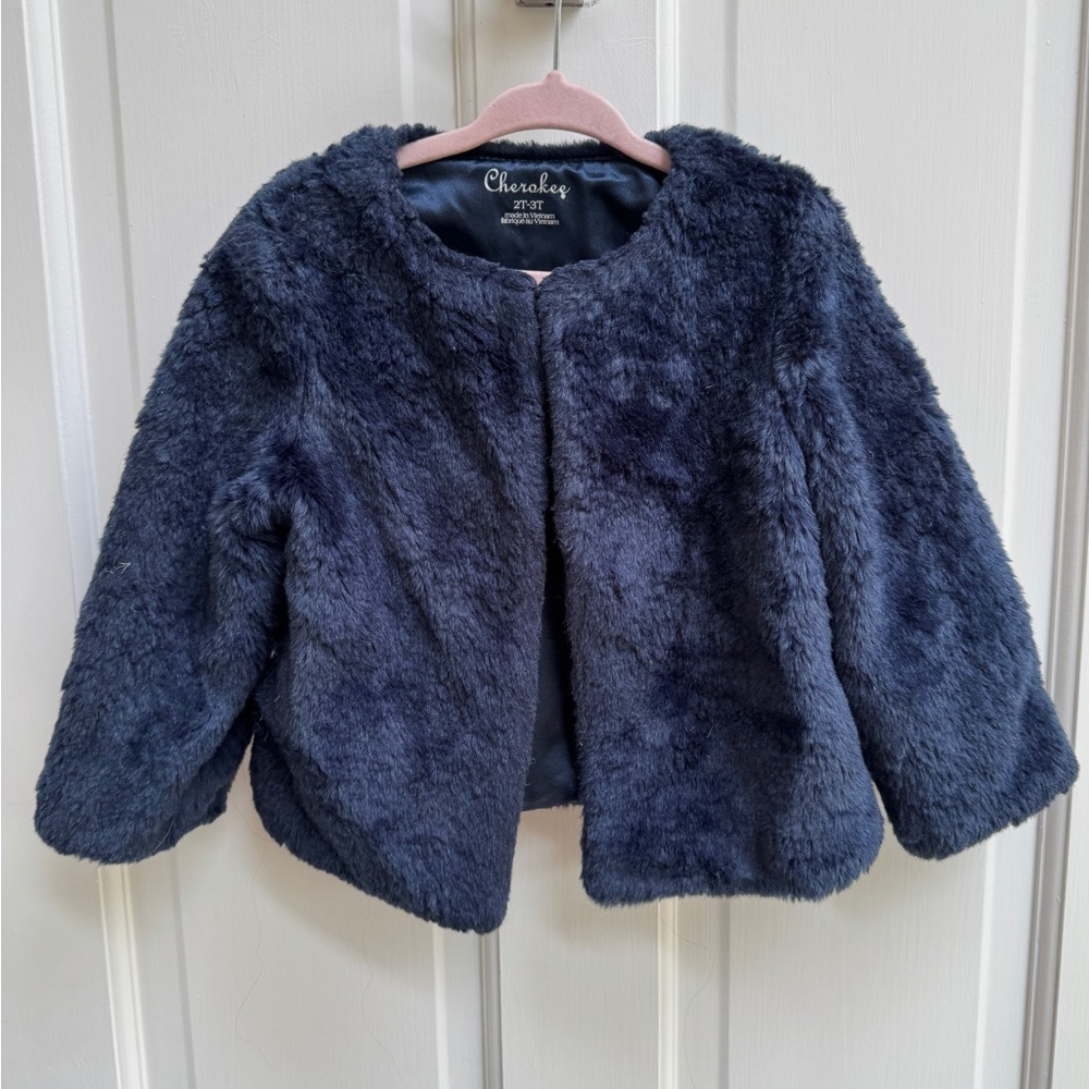 Cherokee Navy Blue Kids Faux Fur Cape